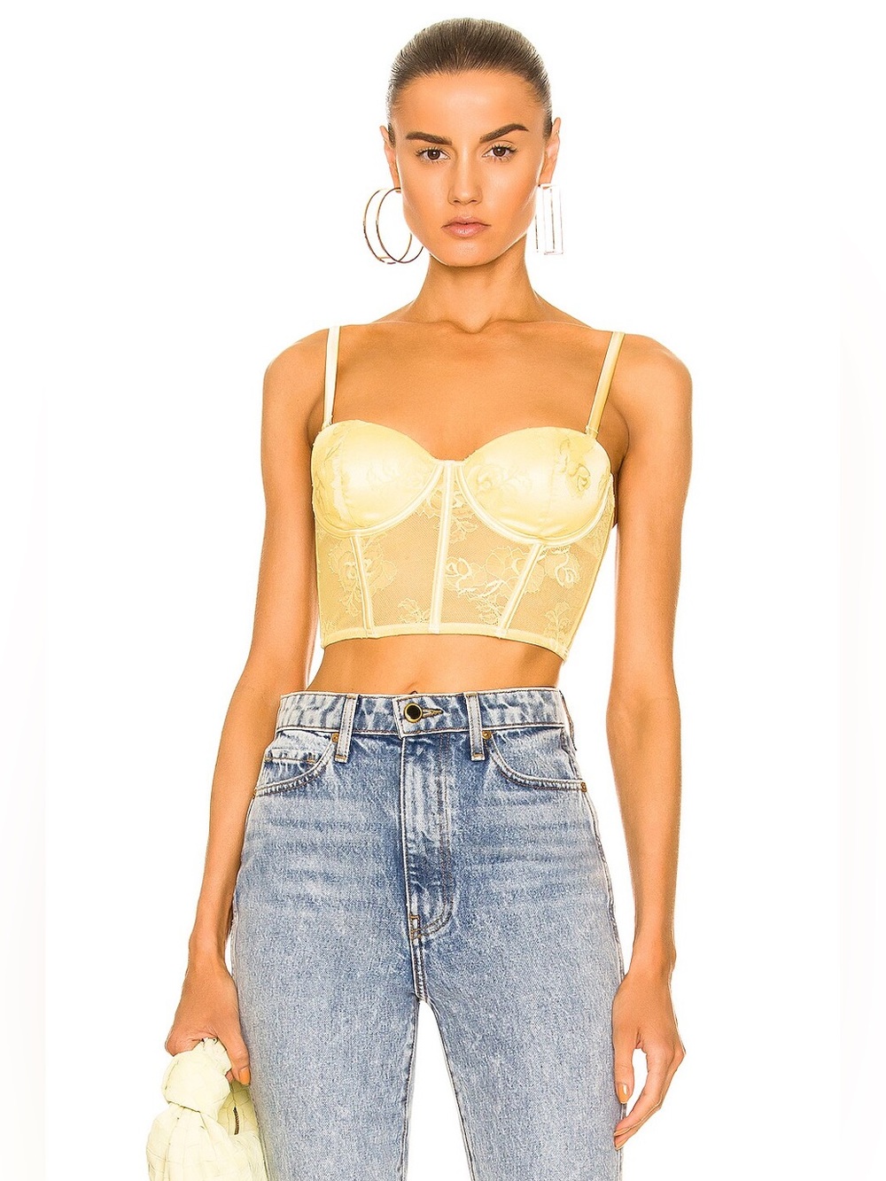 Fleur du Mal Pale Yellow Lace Longline Bustier Bra